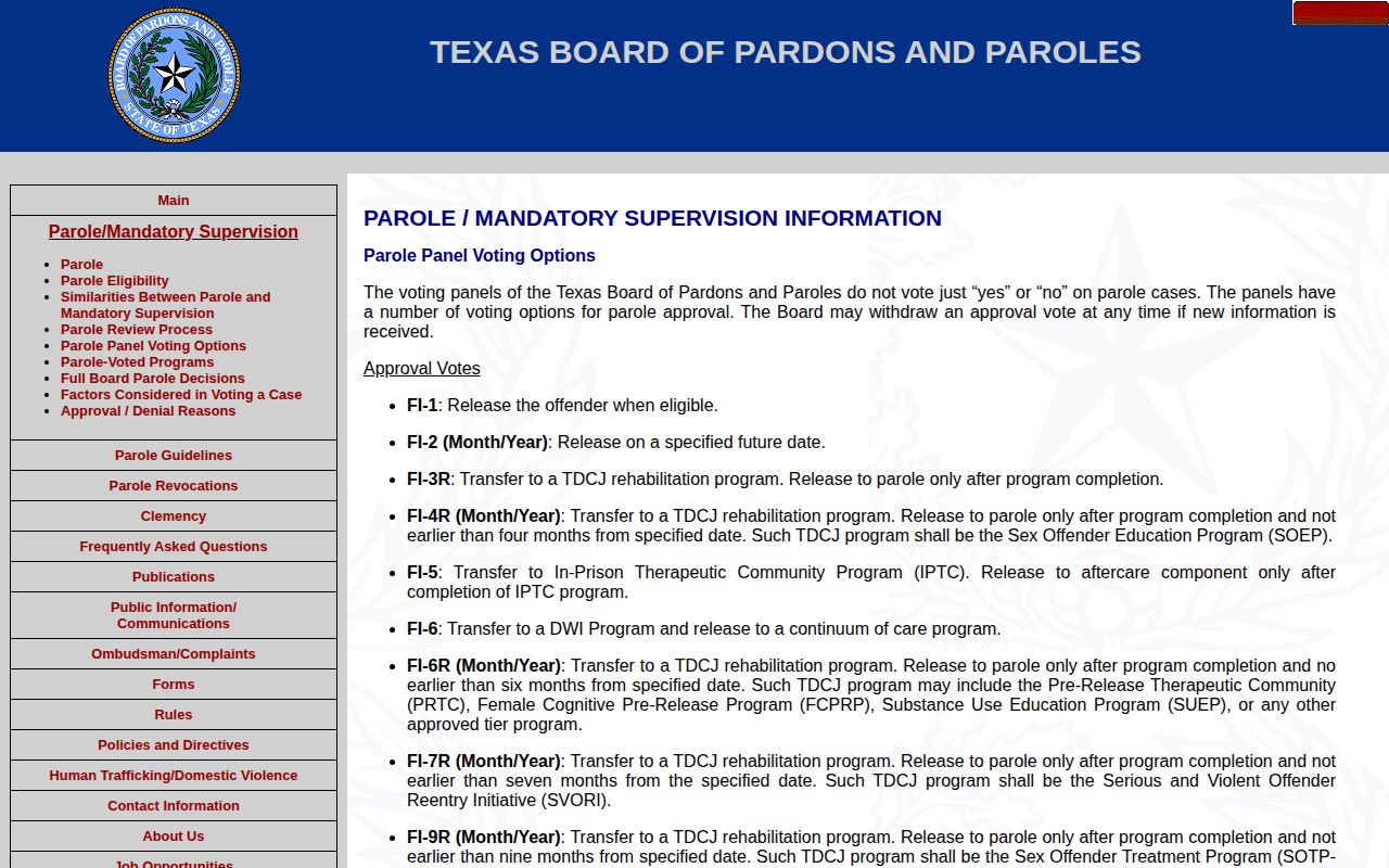 Cherokee County parole FI CU and DMS release result codes