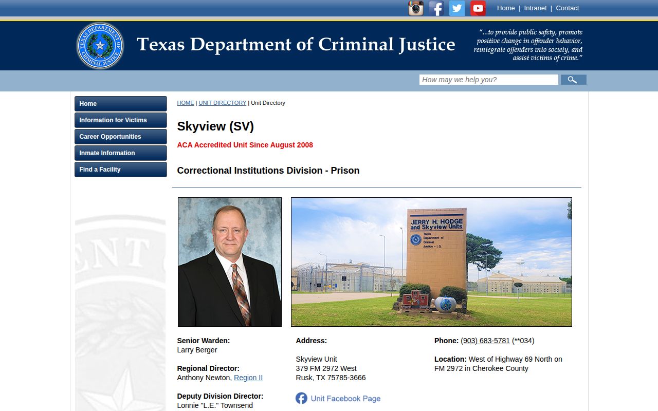 Skyview Unit official profile for Cherokee County release records